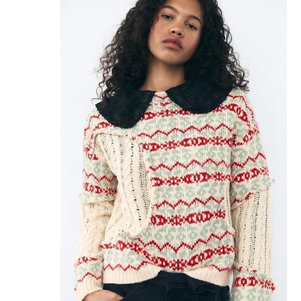 Zara cable knit jacquard sweater